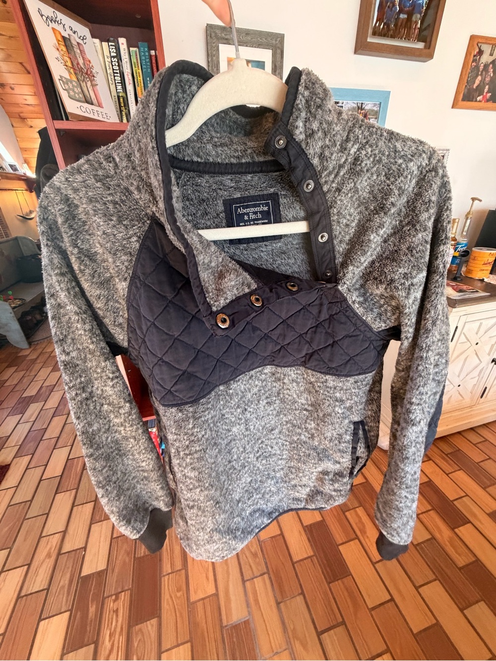 Abercrombie & Fitch Gray Sherpa Fleece Quilted Snap Pullover Size Medium